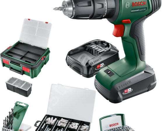 Bosch UniversalImpact 18V (2x 1,5Ah) Akülü Darbeli/Delme Vidalama Makinesi + 210 parça set + Systembox S 06039D4107